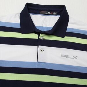 Ralph Lauren RLX Polo Shirt Mens XL Blue Green Striped Pro Fit Golf
